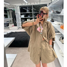 批发老钱风休闲衬衫套装女2026年<b class='q'>夏季</b>新款慵懒宽松度假感<b class='q'>短裤</b>两件套