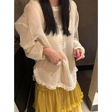 批发法式甜美减龄木耳边休闲衬衫女2026夏季新款时尚宽松薄款<b class='q'>长袖</b>上衣