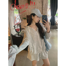 批发慵懒设计<b class='q'>长袖</b>条纹开衫上衣2026夏季休闲套装女韩系轻薄防晒<b class='q'>外套</b>