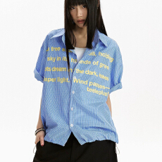 批发美式<b class='q'>街头</b>学院风格子情侣短袖衬衫男女中性风五分袖宽松半袖衬衣潮