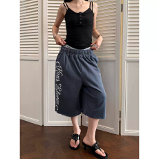批发美式高街字母印花设计感<b class='q'>七分裤</b><b class='q'>男</b>女夏季宽松休闲直筒运动阔腿<b class='q'>短裤</b>