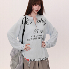 批发精棉百搭上衣潮女<b class='q'>装</b>复古字母印花新款长袖T恤女秋季新款宽松显瘦