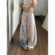 批发艺术生穿搭格子休闲裤女2026新款<b class='q'>夏</b>季松弛感薄款设计感宽松阔腿裤