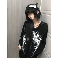 亚文化y2k街头连帽卫衣女薄款春秋季宽松拉链无性别薄外套上衣ins