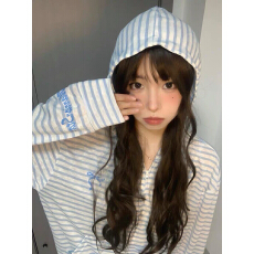 批发韩系复古蓝色条纹字母印花罩衫长袖女款夏季宽松慵懒风户外防晒衣