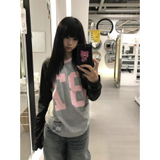 批发美式撞色印花长袖t恤女秋季新款宽松慵懒风甜酷精棉打底显瘦上衣