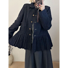 批发美式复古设计感娃娃领花苞<b class='q'>牛仔</b><b class='q'>衬衫女</b>春秋新款高腰显瘦长袖衬衣潮