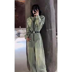 批发美式复古做旧牛仔阔腿<b class='q'>连体</b>裤女2026年秋季新款时尚气质高腰连<b class='q'>衣裤</b>
