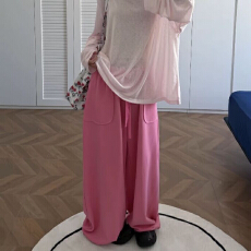 批发网红ins复古美式慵懒风纯色阔腿裤<b class='q'>女</b>夏季休闲百搭运动裤拖地<b class='q'>长裤</b>