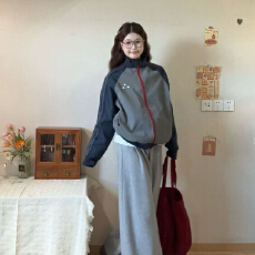 批发春秋拼色<b class='q'>外套</b>2026年新款韩系运动户外松弛感印花<b class='q'>男</b>女情侣<b class='q'>夹克</b>开衫