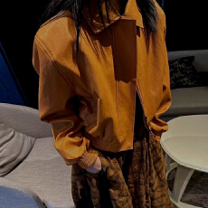 批发巨好看橙色皮衣外套女秋季2026新款小个子韩版宽松机车服气质夹克