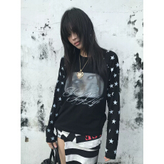 批发打底衫美式<b class='q'>街头</b>星星插肩长袖t恤女早秋新款人像印花宽松轻亚上衣