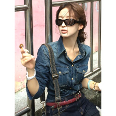 批发老钱风复古蓝<b class='q'>牛仔</b>衬衫女2026新款秋季轻奢高级感外套长袖衬衣上衣