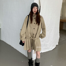 批发韩系立领收腰<b class='q'>百褶</b>裙风衣女2026秋季新款百搭显瘦<b class='q'>连衣裙</b>