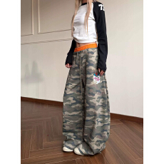 批发美式高街抽绳迷彩撞色<b class='q'>运动</b>裤卫男女春秋jazz爵士舞宽松阔腿长裤潮