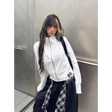 批发美式复古十字架开衫卫衣女秋季新款修身显瘦美式辣妹短款立领外套