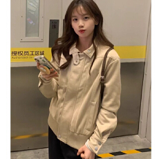 批发美式复古仿麂皮绒外套秋季上衣女小个子新款显瘦短款夹克<b class='q'>修身</b>上衣