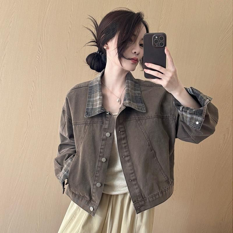 BY35400# 休闲格纹拼接...