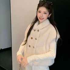 批发皮草马甲女2026新款秋冬仿水貂毛编织毛绒小斗篷短款毛毛<b class='q'>外套</b>上衣