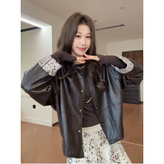 批发设计感复古撞色拼接显瘦皮衣外套女<b class='q'>春</b>秋款2026新款潮流PU皮夹克女