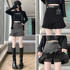 批发实拍 毛呢短裙2025秋冬新款韩版高腰a字裙百褶包臀裙显瘦<b class='q'>半身裙</b>