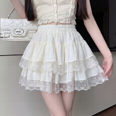 批发实拍 蕾丝花边蛋糕半身裙女2026春夏新款高腰百搭A字裙蓬蓬短裙
