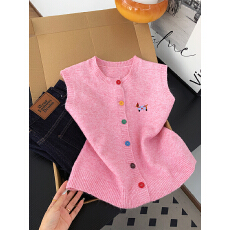 批发温柔风叠穿彩色纽扣马甲背心女新款宽松外穿针织上衣，混色马甲