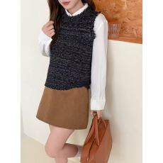 批发法式流苏袖子金丝星空混色针织背心女马甲早秋新款别致毛衣上衣潮