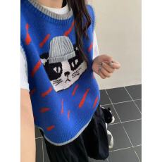 批发毛衣<b class='q'>马甲</b>女款2025新款秋外搭叠穿猫咪提花绵羊毛针织毛线背心