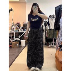 批发迷彩色牛仔裤慵懒文艺日系原宿ins时尚简约潮流新款气质流行百搭