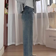 批发小众设计感直筒牛仔裤女<b class='q'>春</b>秋季2025年新款高腰显瘦宽松阔腿拖地裤