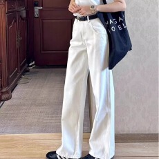 批发白色牛仔裤女2025<b class='q'>夏</b>季新款高腰显瘦宽松韩版裤子直筒裤窄版阔腿裤