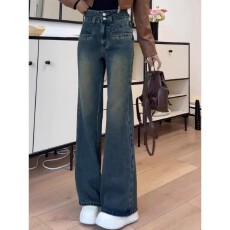 批发大码微喇叭牛仔裤女2025<b class='q'>秋</b>冬胖mm梨形身材宽松显瘦高腰直筒阔腿裤