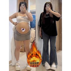 批发大码弹力微喇叭加绒牛仔裤女秋冬胖mm梨形身材高腰显瘦直筒马蹄裤