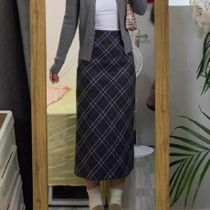 批发格子大码半身裙女秋<b class='q'>冬</b>新款胖mm遮肚子显瘦梨形身材中长款a字裙子