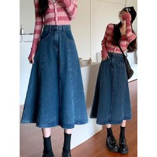 批发牛仔裙设计感小众女中长高腰遮胯大摆伞裙春季新款显瘦A字半身裙