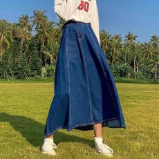 批发牛仔裙半身裙女<b class='q'>秋</b>新款大码高腰显瘦a字设计感中长伞裙松紧腰