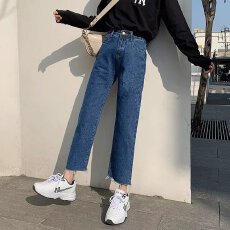 批发新款直筒牛仔裤女高腰显瘦<b class='q'>春</b><b class='q'>春</b>季港味百搭小个子宽松九分裤