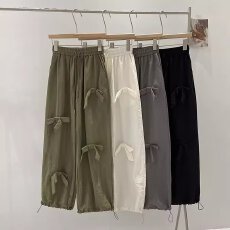 批发美式蝴蝶结工装裤女装夏新款松紧腰绳口袋宽松长裤甜酷直筒休闲裤