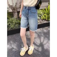 批发蕾丝花边拼接高腰直筒牛仔短<b class='q'>裤</b>女五分新款夏薄款宽松显瘦中<b class='q'>裤</b>