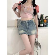 批发前面裙子后面裤子美式辣妹修身低腰牛仔短<b class='q'>裙裤</b>夏季2026新款半身裙