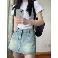 批发高腰牛仔短<b class='q'>裙裤</b>女夏季<b class='q'>大码</b>胖mm遮肚显瘦梨形身材a字小个子半身裙