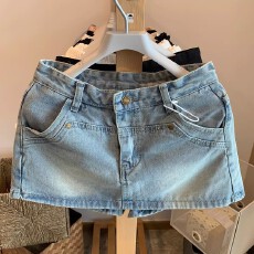 批发复古蓝色牛仔裙半身裙女夏季辣妹包臀裙高腰A字<b class='q'>裙裤</b>短裙