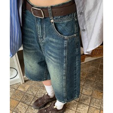 批发街头风复古蓝宽松水洗中长款牛仔裤<b class='q'>女</b>夏季休闲显瘦直筒中裤