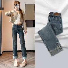 批发直筒牛仔裤女<b class='q'>秋</b>冬新款高腰显瘦小个子黑色窄版烟管裤子