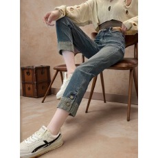 批发牛仔裤女秋季新款休闲裤爆款弹力修身直筒裤小个子裤子<b class='q'>女裤</b>九分裤