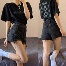 批发高腰牛仔短裤女夏2026新款韩版不规则宽松显瘦百搭毛边黑色热裤潮