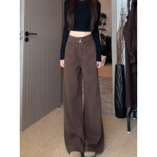 批发咖色美式复古阔腿美拉德牛仔裤女秋季新款百搭宽松显瘦直筒拖地裤