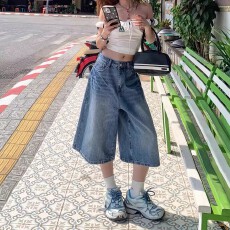 批发欧洲站复古七分<b class='q'>牛仔</b><b class='q'>裤</b>女2026夏季新款宽松直筒中<b class='q'>裤</b>高腰遮<b class='q'>垮</b>阔腿<b class='q'>裤</b>