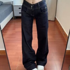 批发美式复古水洗解构设计感微喇牛仔裤女<b class='q'>冬</b>季高街宽松显瘦垂感拖地裤